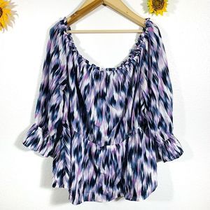 Lane Bryant Tye Dye Linen Blend Ruffle Sleeve Skirted Blouse Plus Size 26/28